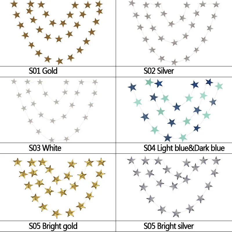 Новые креативные бумажные гирлянды, золотые, серебряные гирлянды со звездами, свадебные, праздничные, на день рождения, для детского душа, висячие украшения