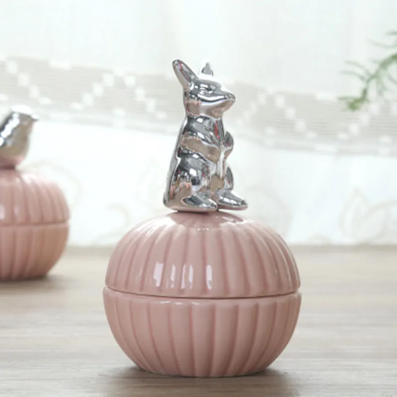 New Arrivals Wedding Gift Handmade Electroplate Animal Trinket Box White Ceramic Jewelry Box Storage Jar flesjes - Цвет: buy 1 PC