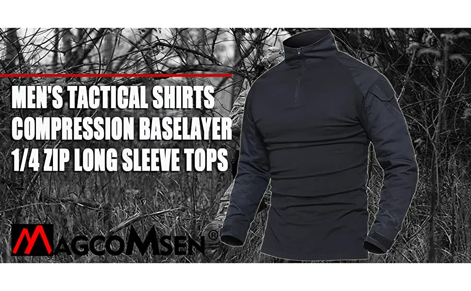 MAGCOMSEN Men's Tactical Shirts 1/4 Zip Long Sleeve Military Shirt 2 Zipper Pockets 