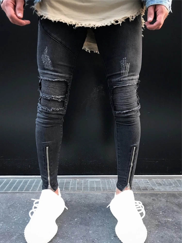 EVES мужская одежда хип-хоп обтягивающие джинсовые мотоциклетные брюки с золотой молнией дизайнерские белые мужские джинсы s повседневные мужские джинсовые брюки