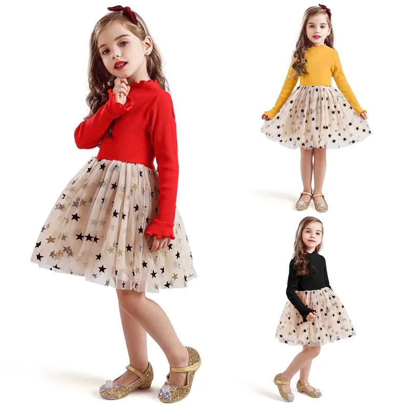 Зимнее платье для девочек Детские платья-пачки принцессы в горошек с длинными рукавами детская одежда для девочек повседневная одежда для маленьких детей от 3 до 8 лет