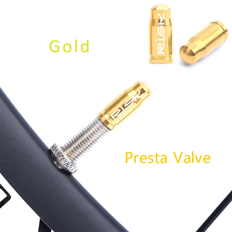 Golden-Presta Risk 2 шт титановые колпачки для велосипедных клапанов MTB шоссейные велосипедные шины колеса Presta/Schrader Клапан Протектор пылезащитный чехол Аксессуары для велосипеда - Цвет: Golden-Presta