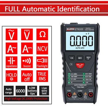 

Digital Multimeter Voltmeter ET8103 6000 Counts Fully Intelligent Automatic Measurement AC/DC voltage meter Ammeter Ohm Tester
