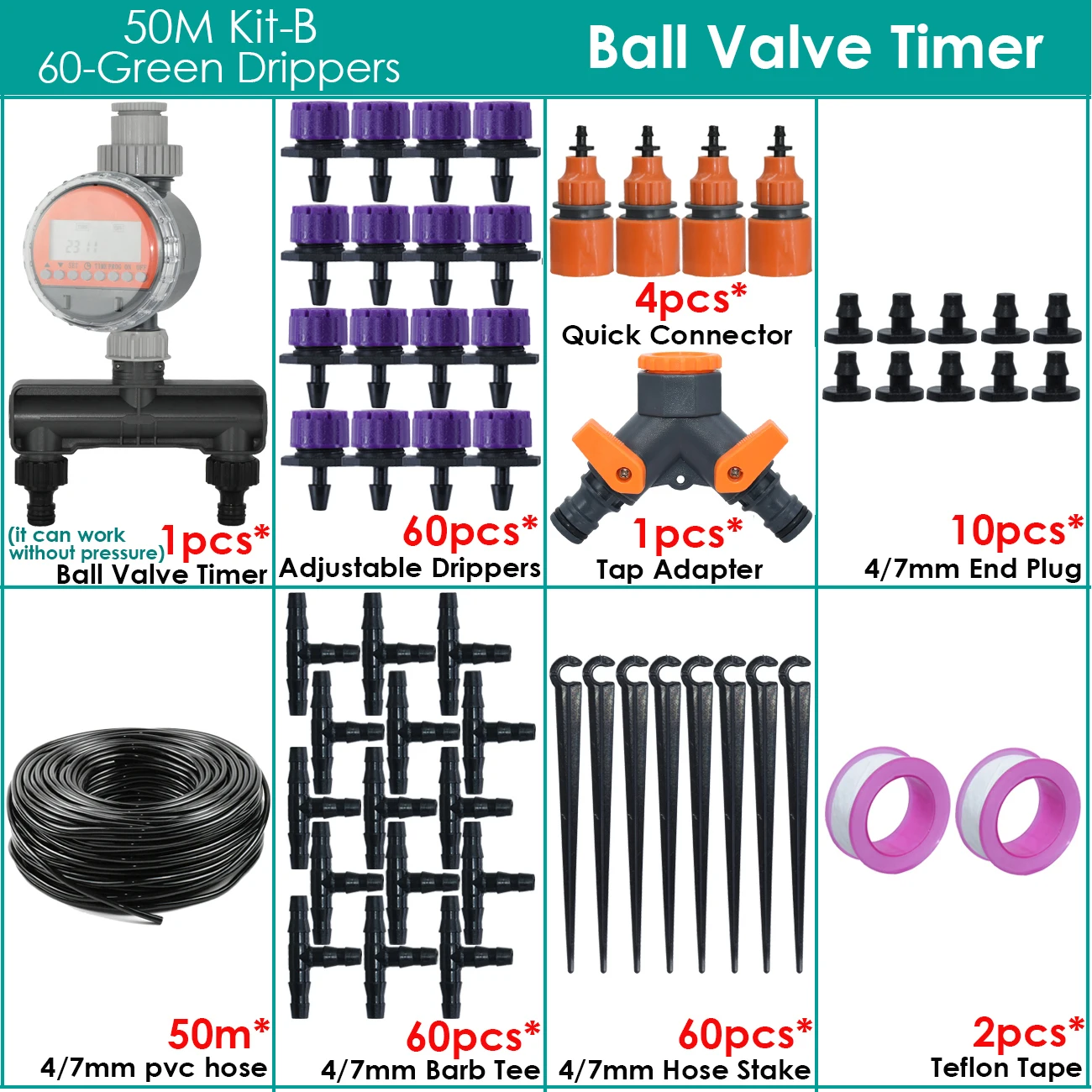 KESLA 5–50 m Kugelhahn-Timer, Gartenbewässerungssystem, Bewässerungstropf-Sets, 4/7 mm Schlauch, automatisches Spray für Pflanzen, verstellbare Düsen – Detail 7