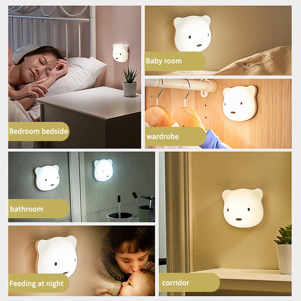 Дети USB мультфильм сенсорный сенсор подарки Led затемнения перезаряжаемые съемный с магнитной палкой спальня ночник милый медведь