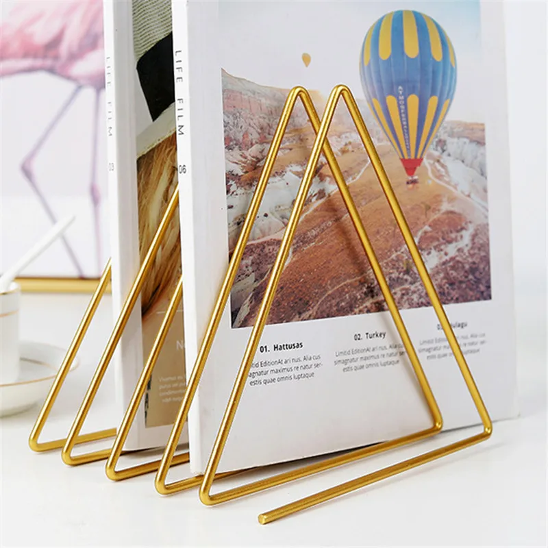 Bookends Golden Triangle Iron Art Book Stand Office Desk Shelf Magazine Book Collection And Arrangement Shelf Storage