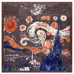 130cm New Van Gogh Starry Sky Oil Painting 2021 Brand Scarf Twill Silk Square Scarf Women Kerchief Shawl Scarves For Ladies