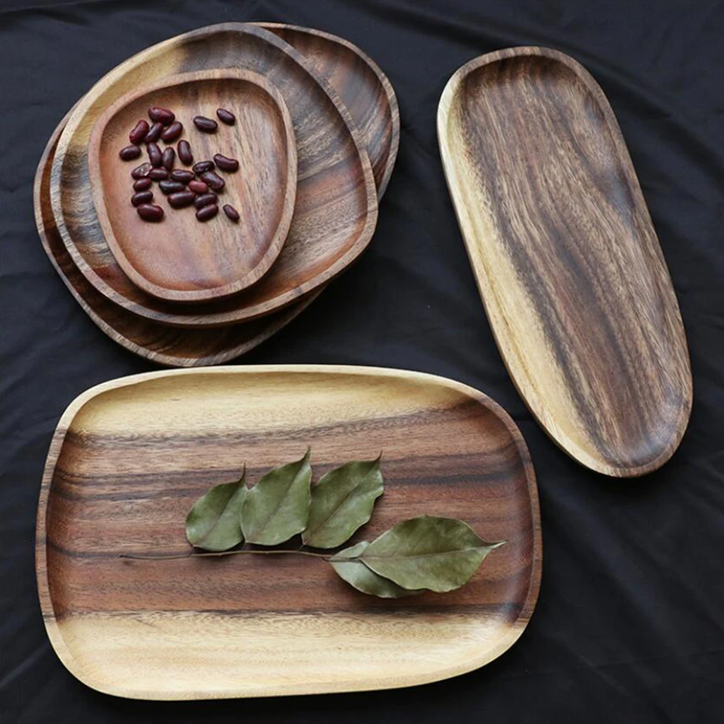 Acacia Wooden Plate Food Nuts Dessert Serving Tray Kitchen Tableware