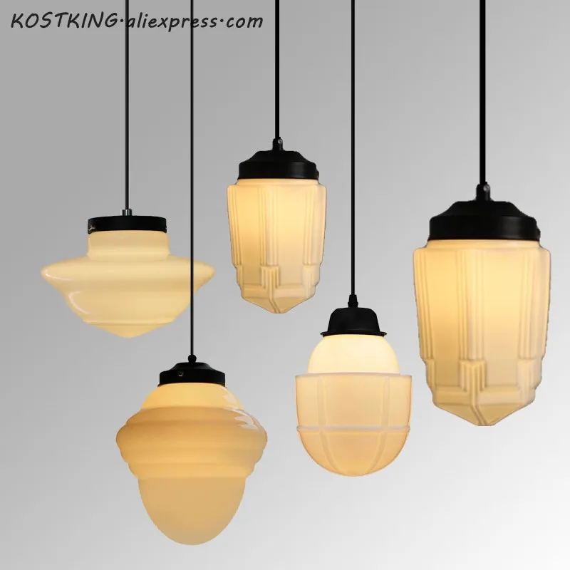

Modern Milk White Glass Pendant Lamp Art Deco Vintage Nordic Hotel Restaurant Cafe Dinning Room PARISIAN ECOLE Suspension Lamp