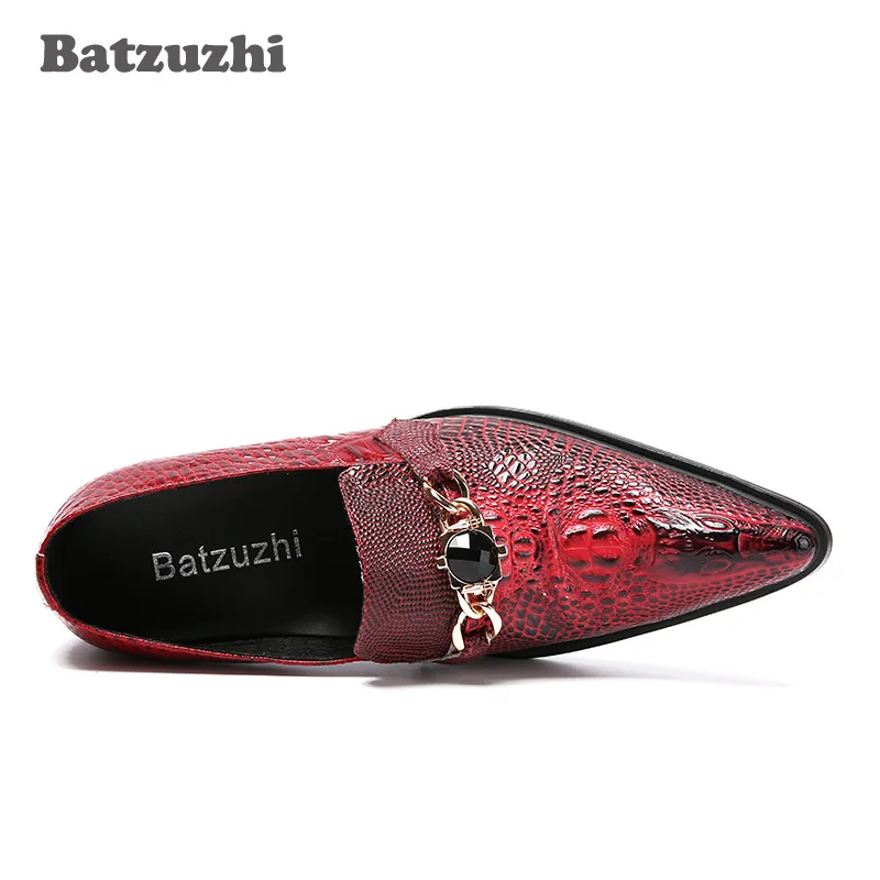 Batzuzhi/модные мужские кожаные туфли в итальянском стиле; цвет красного вина; модель крокодиловой кожи; кожаные модельные туфли; мужские туфли с острым носком; EU38-46