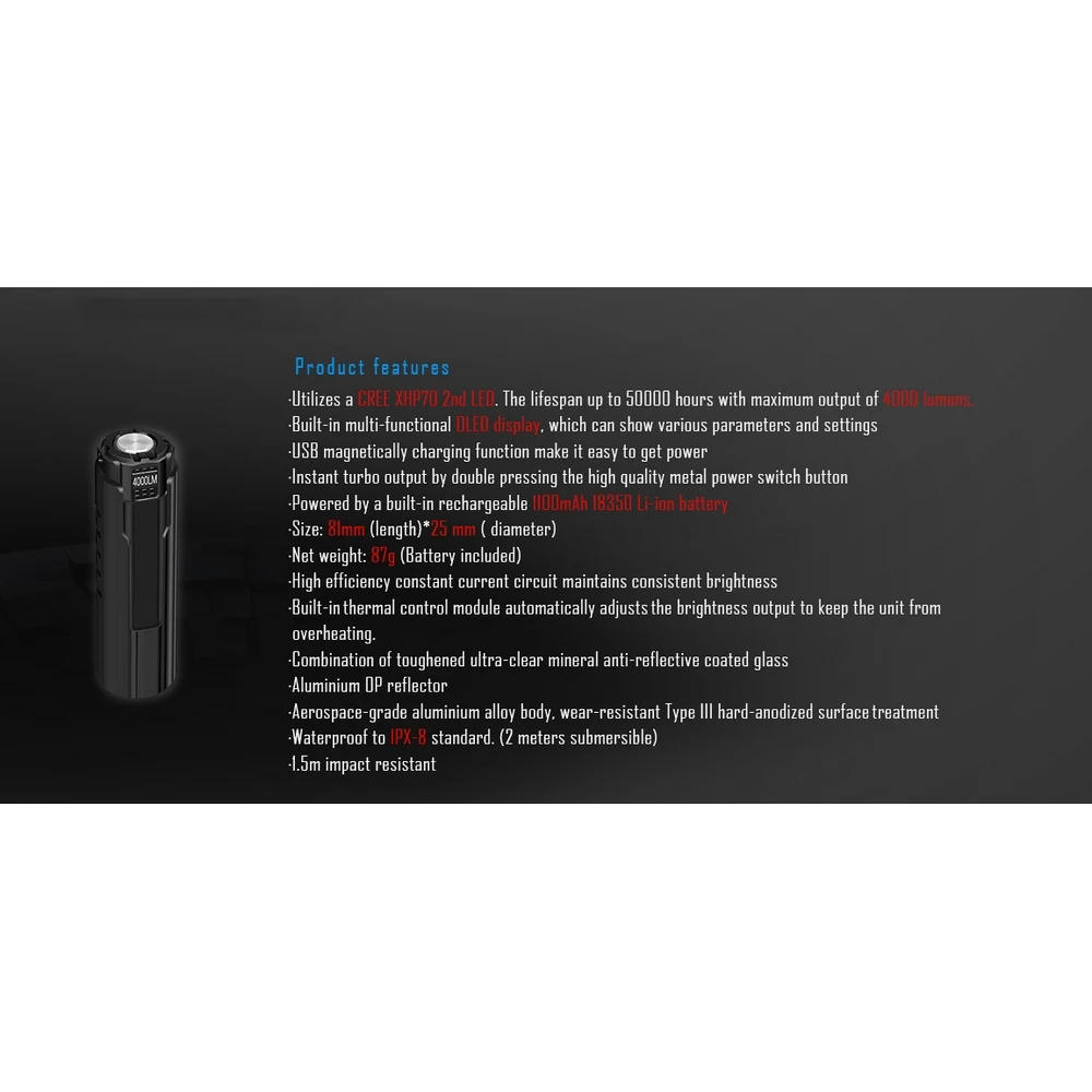 Lâmpada de Emergência Led para Acampamento Imalent D-series Lanterna Tocha Holofotes Ld70 4000lumen Xhp70 Gen.2 6 lúmens, lanterna para acampamento, lanterna de emergência, holofotes, lâmpada