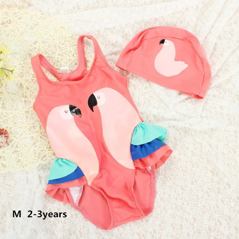 M 2-3years Летний детский купальник "Лебедь" из кружевного платья Фламинго Детские костюмы для плавания; Симпатичная детская одежда для пляжа с подходящая шляпа YZ066 - Цвет: M 2-3years