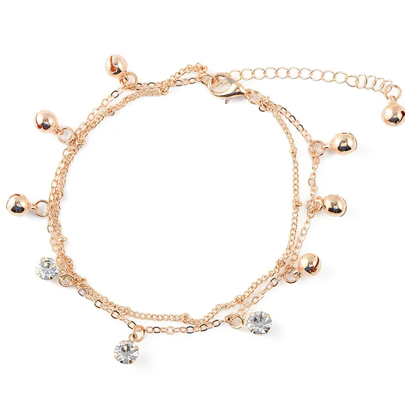 

Creative 2019 Fashion Beach Anklets for Women Personality Crystal Small Bell Double Layer Ankle Bracelet Bohemian Foot Jewelry
