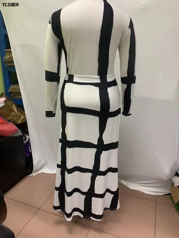 5XL African Dresses for Women Dashiki African Clothes Fashion Basin Riche Positioning Print Long Sleeve Black White Africa Dress 19