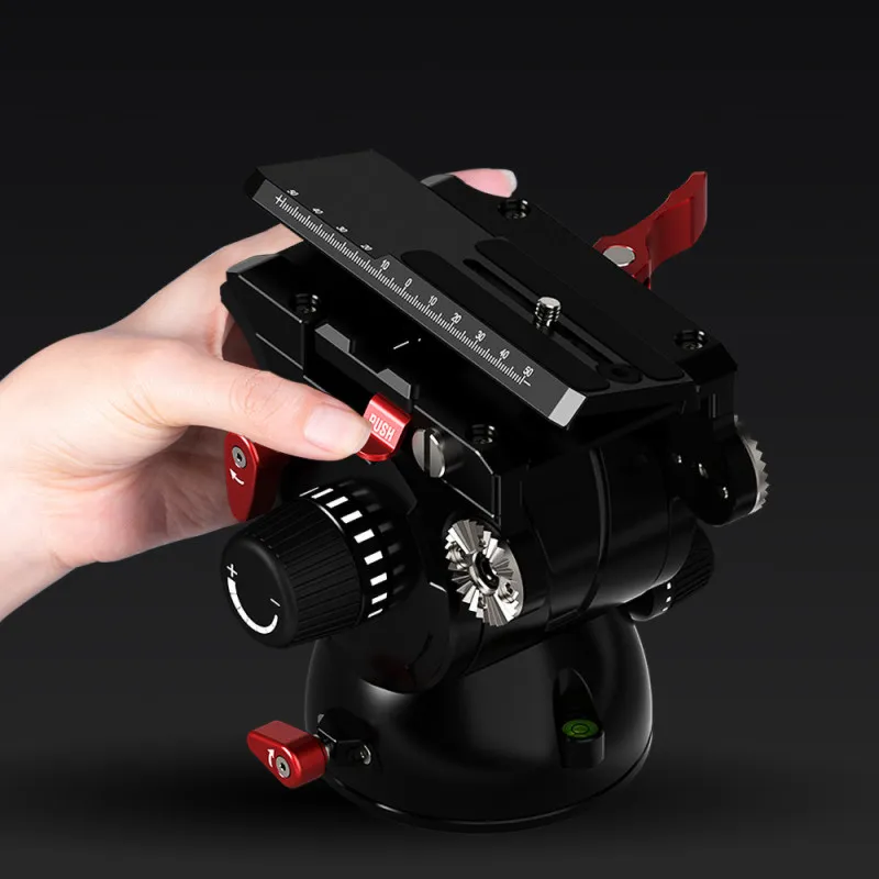 IFOOTAGE Video Camera Tripod Fluid Drag Pan Head with 1/4" and 3/8" Screws Sliding Quick Release Plate for Canon Nikon Sony DSLR