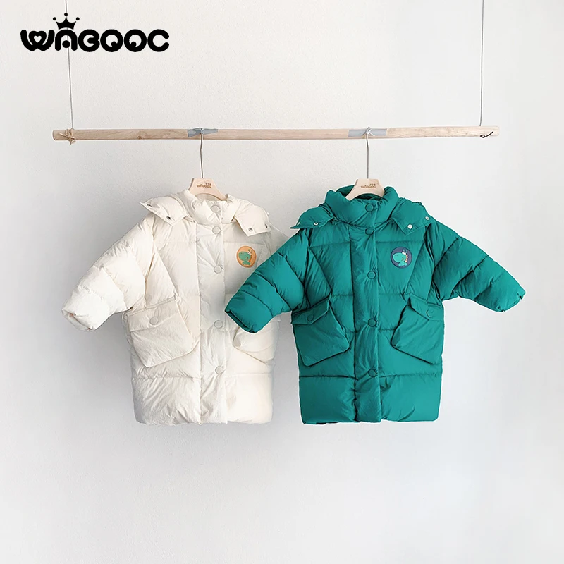 WABOOC/ новая зимняя куртка теплая детская одежда с рисунком динозавра для мальчиков и девочек Съемная шляпа для девочек от 2 до 8 лет, пальто для малышей