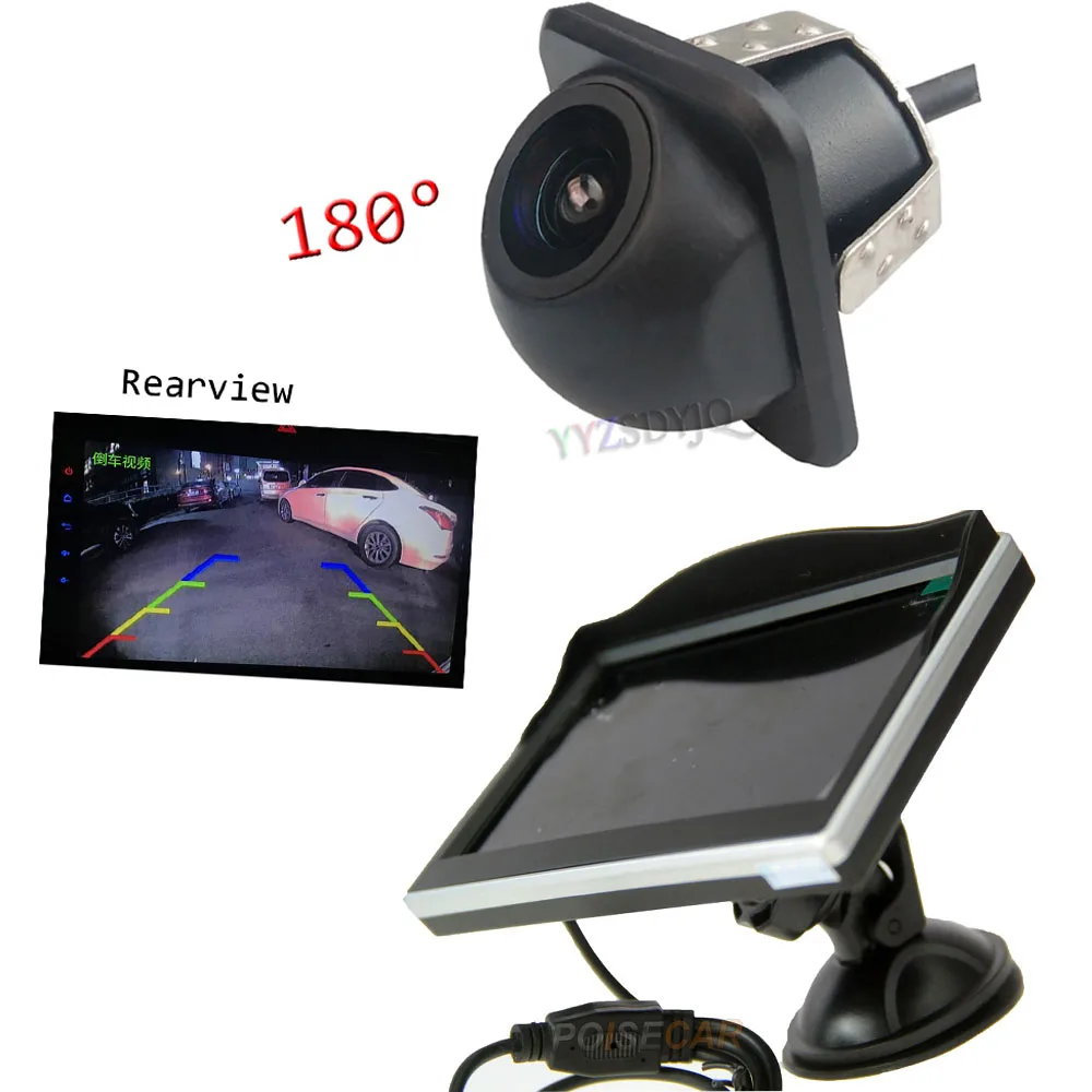 

5-дюймовый автомобильный монитор HD с камерой заднего вида, 180 градусов, камера заднего вида «рыбий глаз» для помощи при парковке