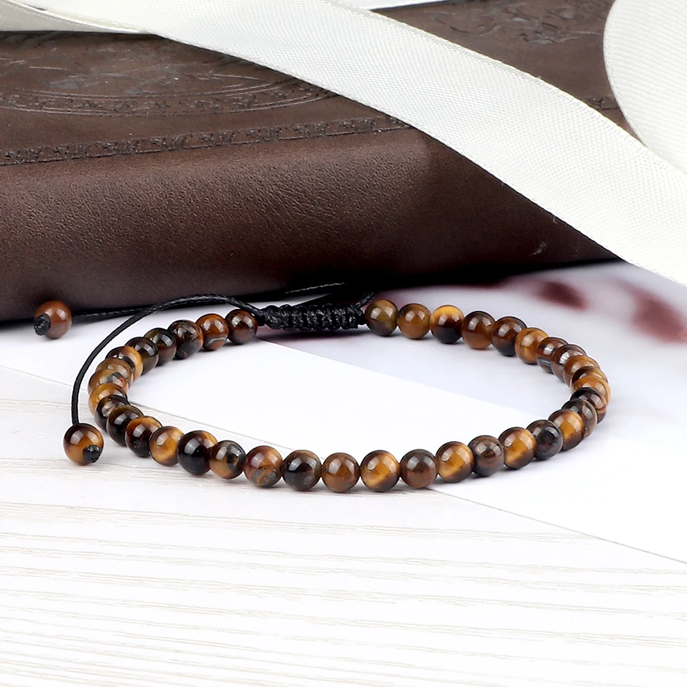Natural Stone Bracelet Tiger Eye 4 6 8mm Round Beads Braided