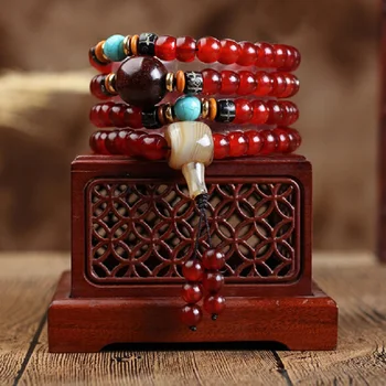 

High Quality Natural Tibet Jokhang Temple Old Sheep Horn Polished Barrels Beads 108 Mala Hand Strings Men and Women Bracelet