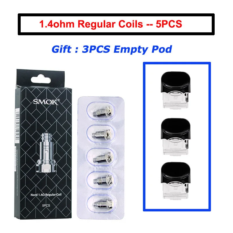 SMOK Nord Pod Vape 1100 мАч батарея 3 мл Pod система обычная сетка катушка электронная сигарета комплект испаритель VS SMOK NOVO Minifit комплект - Цвет: 5PC Regular Coils