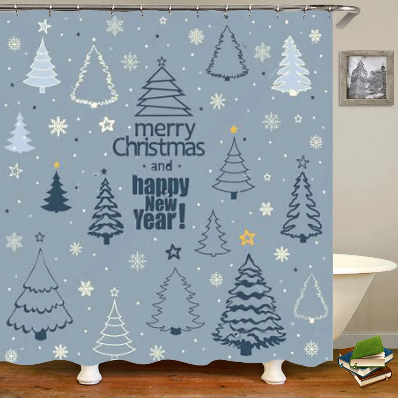 Merry Christmas Забавные рога ламы в оленях, рождественские занавески для душа, милые Мультяшные животные, Chritmas, комплект для ванной, праздничное украшение для дома, подарок - Цвет: Merry Christmas
