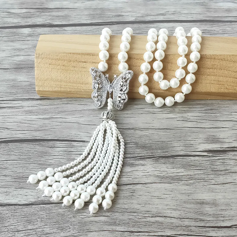 1Pcs Handmade Silver charm Pendant zircon CZ Micro pave Connector,Natural Shell Pearl Beads Chain tassels Women Jewelry Necklace