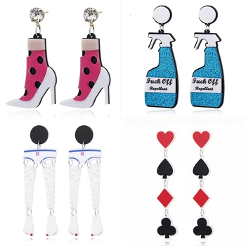 

YAOLOGE 2019 New Design Lady Statement Earring Women Metal Acrylic Long Dangle Drop Earrings For Fashion Party Nightclub Jewelry