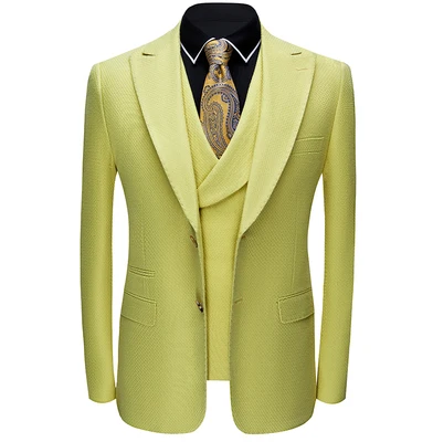 

Men's Dress Suits Jacket Vest Pants Slim Higt Quality Stage Tuxedo Set Mens 3 Pieces Suit Men Blazer Formal Yellow Green White