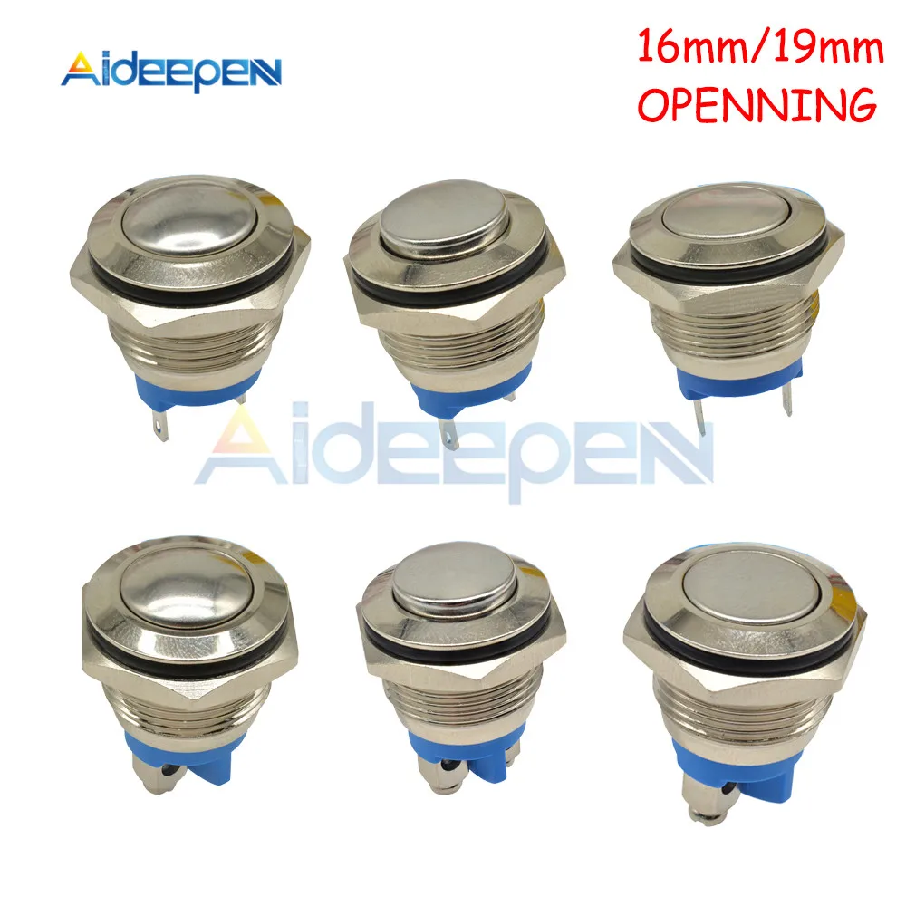 

16mm 19mm Metal Push Button Switch LED Light 250V 5A Self-reset Car Start Button Power Button High Flat Head with Switch Cable
