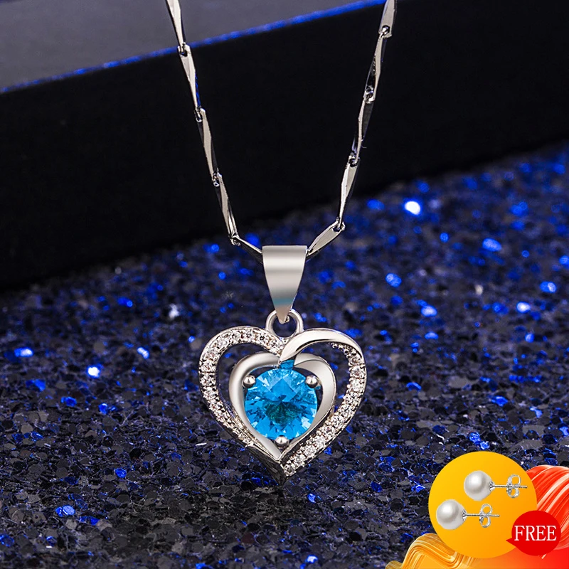 Fashion 925 Silver Jewelry Necklace with Spphire Zircon Gemstone Heart Shape Pendant Accessories for Women Wedding Party Gift | Украшения и