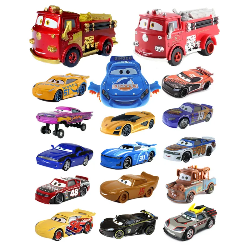 Disney Pixar-Coche de juguete de Cars 2 y 3 para niños, camión de bomberos, Rayo McQueen, Jackson Storm 1:55, modelo de fundición a presión de aleación, juguete para regalo