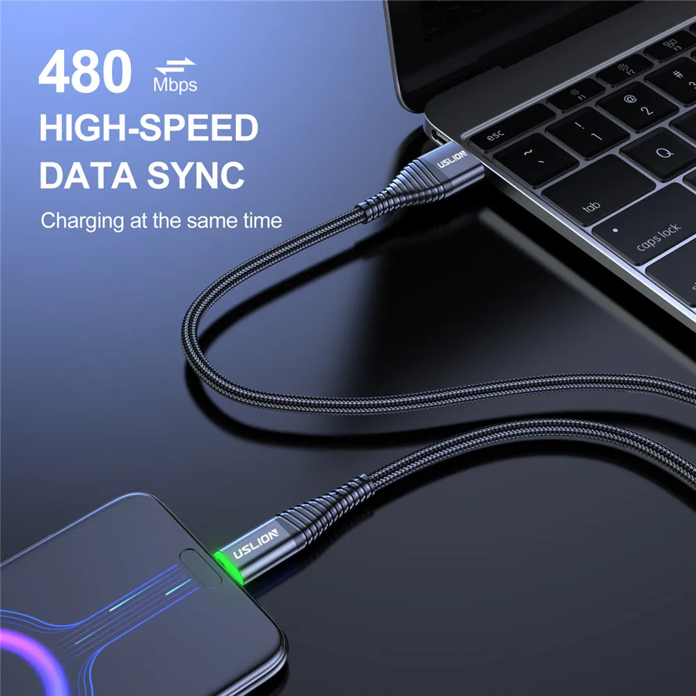 USLION LED 3A USB typ C kabel mikro USB postit se nabíjení drát pro Samsung Xiaomi Huawei mobilní telefon nabít USB C datový nabít šňůra