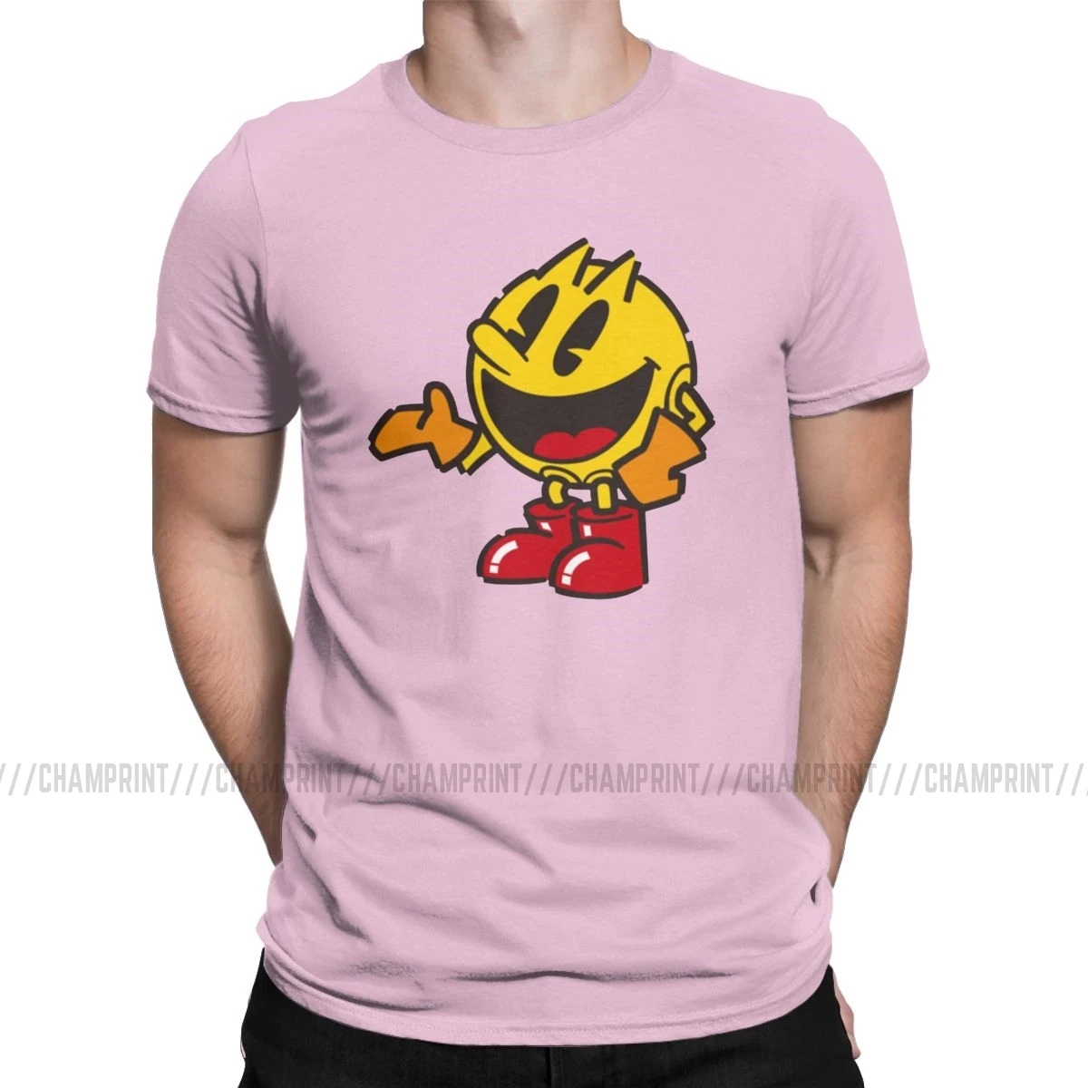 Pac Man Character футболки для мужчин Веселая футболка с вырезом лодочкой Pacman Pakkuman Ретро 80s аркадные футболки игры Топы с коротким рукавом с принтом - Цвет: Розовый
