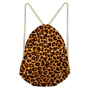 

Trendy Leopard Print Pattern Drawstring Bags Women Casual Beach Shoulders Bag Lady Drawstring Bags Custom Logo Mochila Feminina