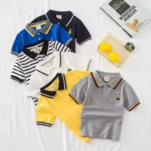 Футболка для мальчиков г., новая стильная повседневная хлопковая футболка с короткими рукавами и отложным воротником и рисунком