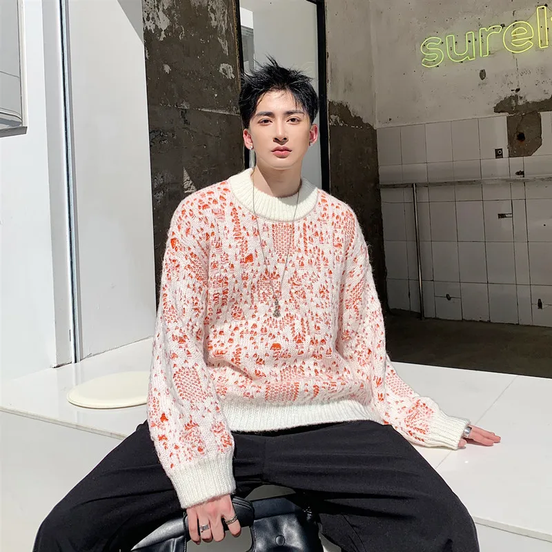 Autumn New Sweater Men Fashion Double Hole Sweter Man Streetwear Wild Loose Hip Hop Long-sleeved Knit Pullover Men Clothes