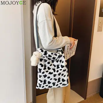 

Fashion Cow Zebra Animal Pattern Plush Women Shoulder Bags Female Casual Totes Travel Shopping Handbags