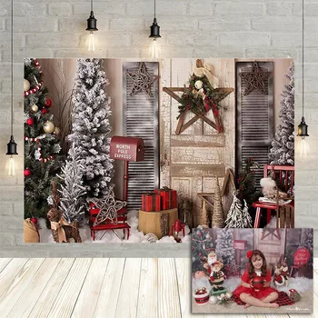 

Avezano Christmas Photography Background Tree Snow Wooden Door Star Baby Portrait Decoration Backdrop for Photo Studio Photocall