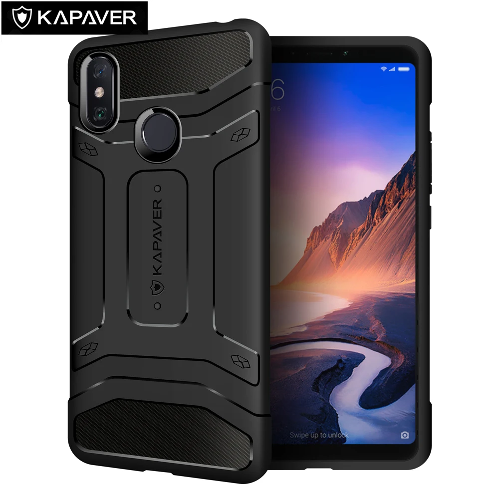 

KAPAVER Protective Case for Xiaomi Mi Max 3 Drop Tested Shock Proof Carbon Fiber Armor Black Cases Rubber Robot TPU Cover