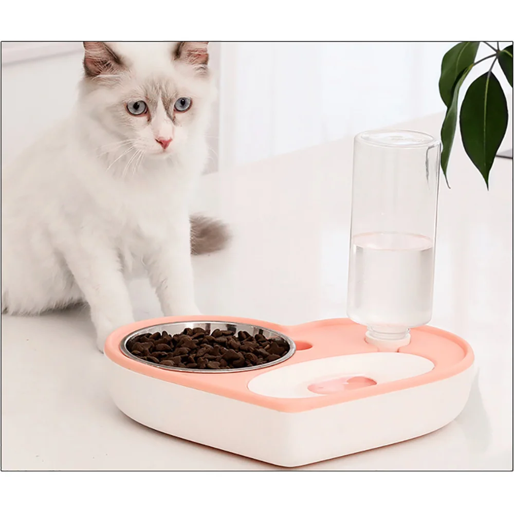 Automatic Pet Feeder Heart Shaped Water Dispenser Anti Wet Dual