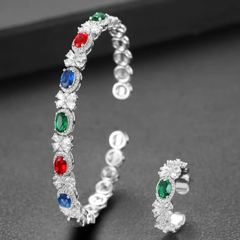 

SISCATHY 2pcs Trendy Ladies Women Bracelet/Ring Fashion Jewelry Luxury Micro CZ Zircon Crystal Bridal Wedding Dubai Jewelry Sets