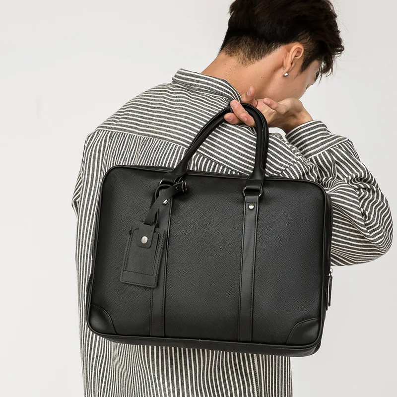 

New Eather Bag Men Casual Handbag Business Briefcase Computer Bag 2020 Multifunctional Designer Pu Solid Color Zipper Men Bag