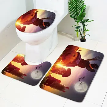 

Halloween Decoration Absorption Floor Rug Mat Anti-slip Carpets for Bath Room Toilet Seat Cover With Two Size