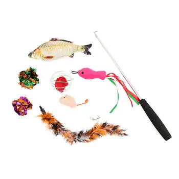 

8pcs Cat Toy Funny Sound Paper Fish Mouse Cat Teaser Toy Kitten Stick