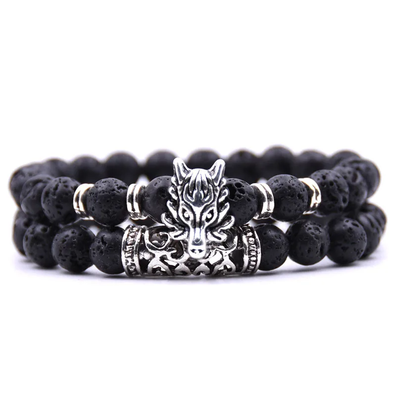 Animal Dragon Head Bracelet Jewelry Stone Elastic Bracelets set Men Women Pulseira Feminina Bileklik Mujer Bijoux Armband Yog