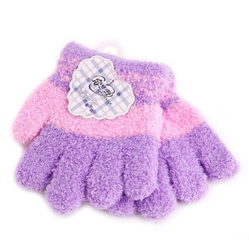 Новые детские зимние теплые плюшевые вязаные перчатки ярких цветов, мягкие зимние модные аксессуары, варежки