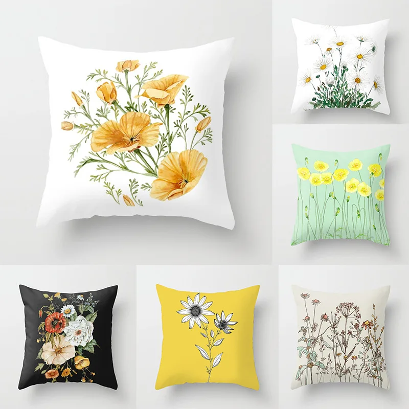 

Pillow case 45 * 45 New flower plant print polyester pillowcase Square decorative pillowcase