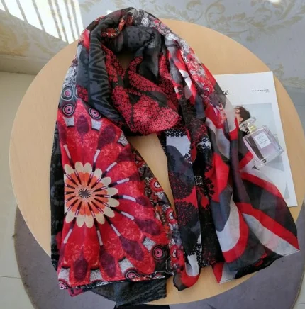 2p женский длинный красный шарф с геометрическим рисунком desigual на осень и весну, подарок на день рождения - Цвет: Шоколад