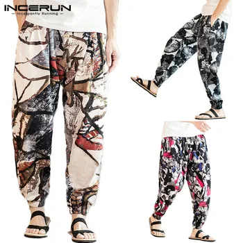 

INCERUN Printed Men Harem Pants Joggers Cotton Linen Streetwear Loose Drawstring Fashion Casual Trousers Men Ethnic Pants S-5XL
