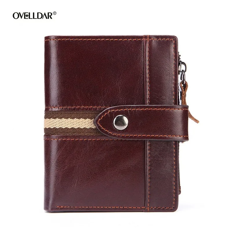 

Men's Genuine Leather Wallets Crazy Horse Leather Oil Wax Leather Short Wallet Zipper Coin Purse Vintage Clutch Card Holder